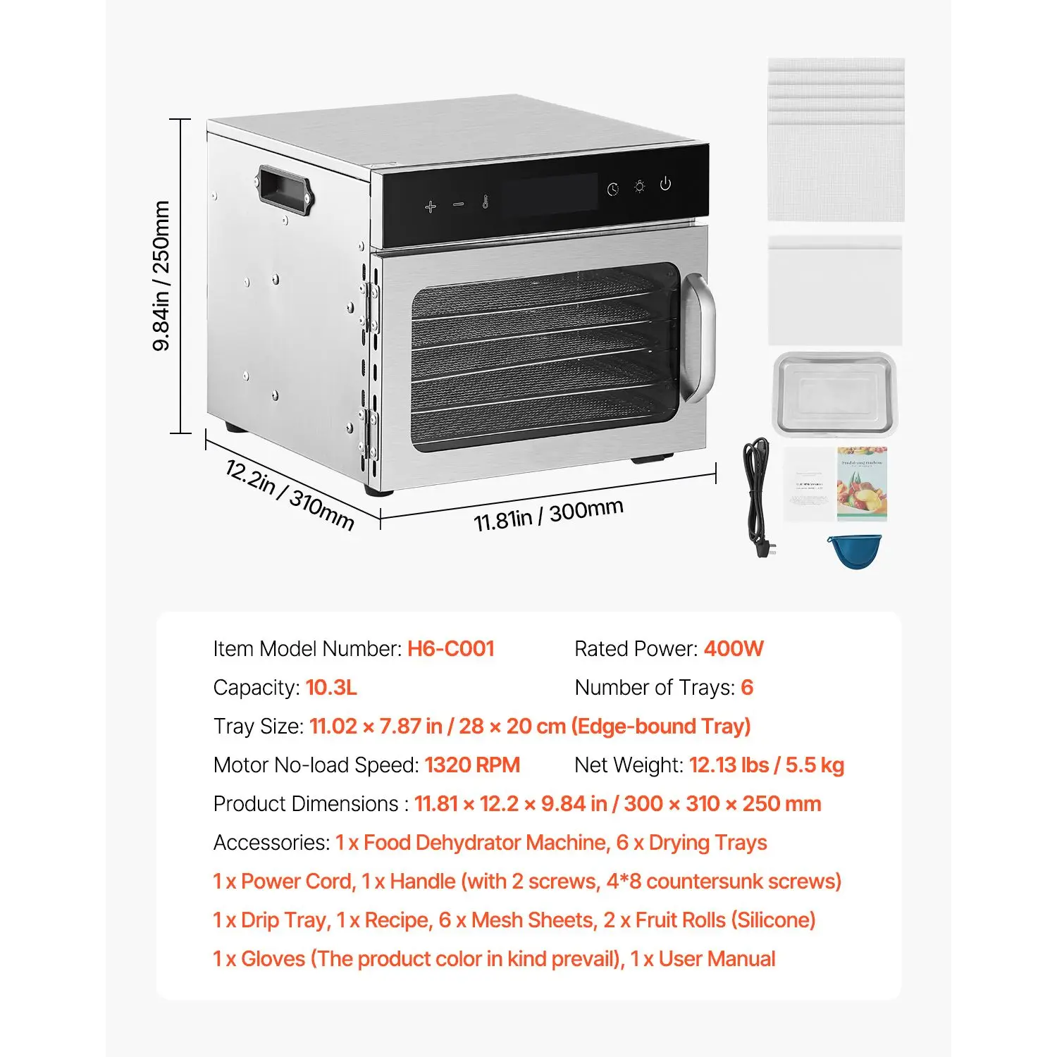 Deshidratador de Alimentos, 6  - Dehydrator Tray Electric reseña y precio